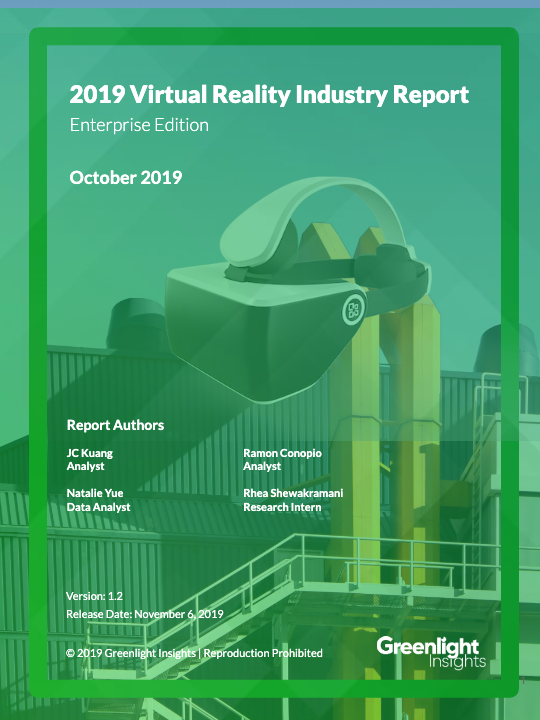 Greenlight Insights：2020年企业VR规模将达18.3亿美元，比2019年增长79％